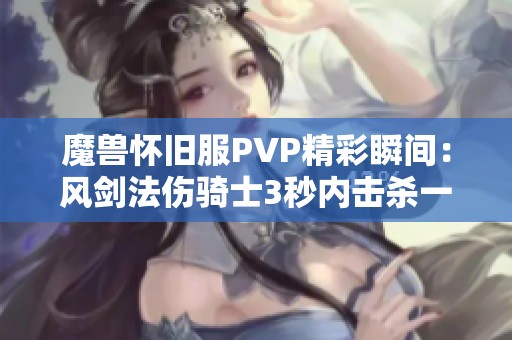 魔兽怀旧服PVP精彩瞬间：风剑法伤骑士3秒内击杀一名T3盗贼的震撼演示