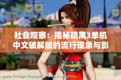 社会观察：揭秘暗黑3单机中文破解版的流行现象与影响探索